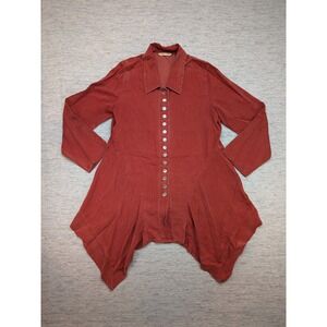 Soft Surroundings Button Front Handkerchief Hemline Top Medium Lagenlook Boho‎